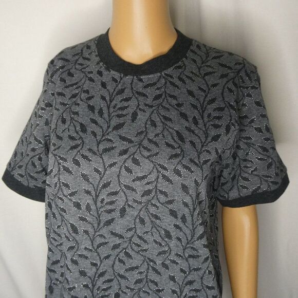 Cathy Daniels Vines Metallic 1/2 Short Sleeve Sweater Grey Silver Black Small - Picture 3 of 9